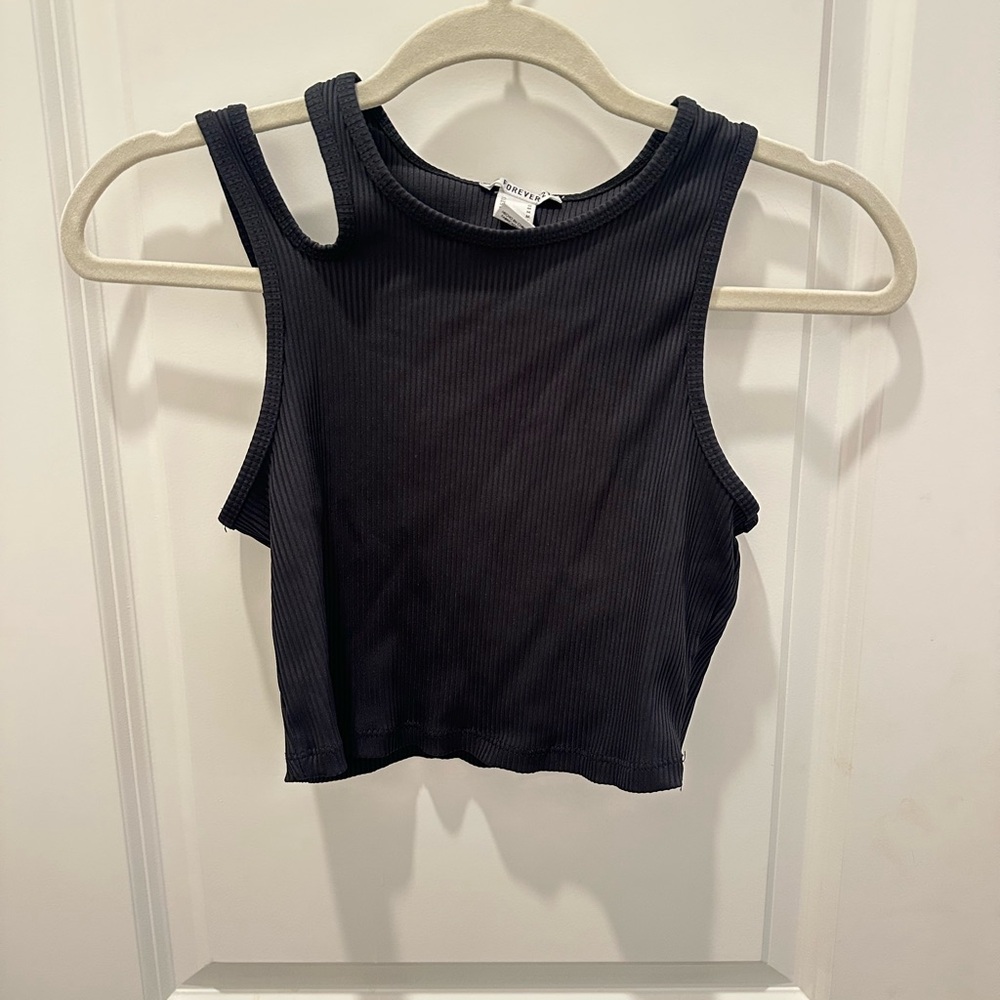 Forever 21 Black Ribbed Sleeveless Crop Top